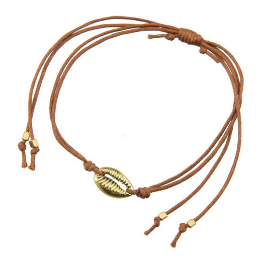 Bracelet Cauri doré ajustable – Bijou ethnique porte-bonheur unisexe