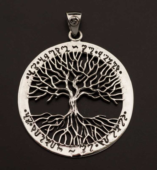 Grand pendentif Arbre de Vie kabbalistique en argent 925