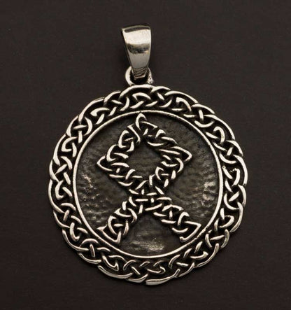 Pendentif Nordique Rune Othala Odin Pentacle Viking en Argent 925