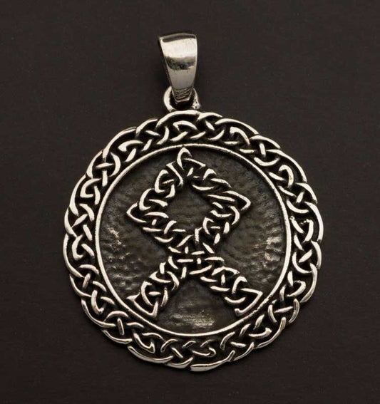 Pendentif Nordique Rune Othala Odin Pentacle Viking en Argent 925