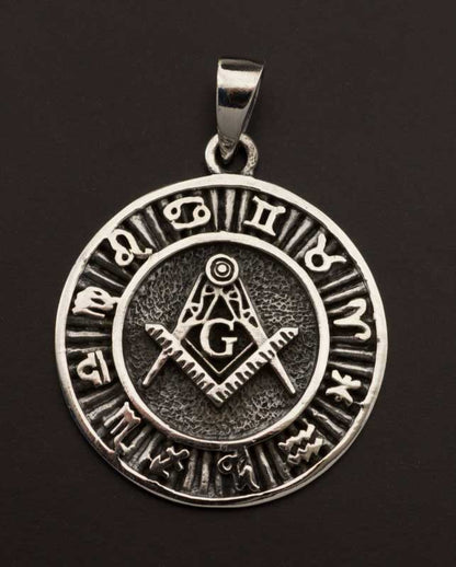 Médaillon Maçonnique Signes du Zodiaque en Argent 925 – Géométrie Sacrée et Astrologie