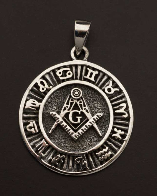 Médaillon Maçonnique Signes du Zodiaque en Argent 925 – Géométrie Sacrée et Astrologie