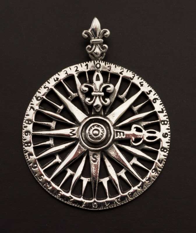 Pendentif Médaille Rose des Vents Fleur de Lys en Argent Massif 925 - Viking