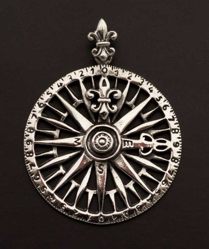 Pendentif Médaille Rose des Vents Fleur de Lys en Argent Massif 925 - Viking