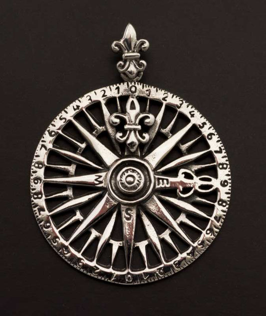 Pendentif Médaille Rose des Vents Fleur de Lys en Argent Massif 925 - Viking