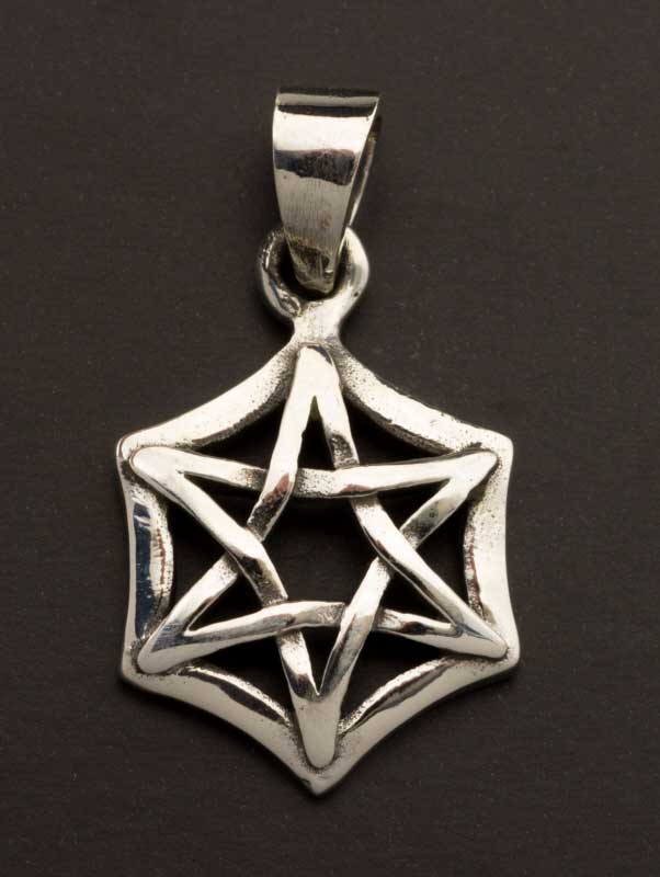 Médaille pendentif Shatkona / Étoile de David en argent massif 925 – Symbole d’équilibre spirituel