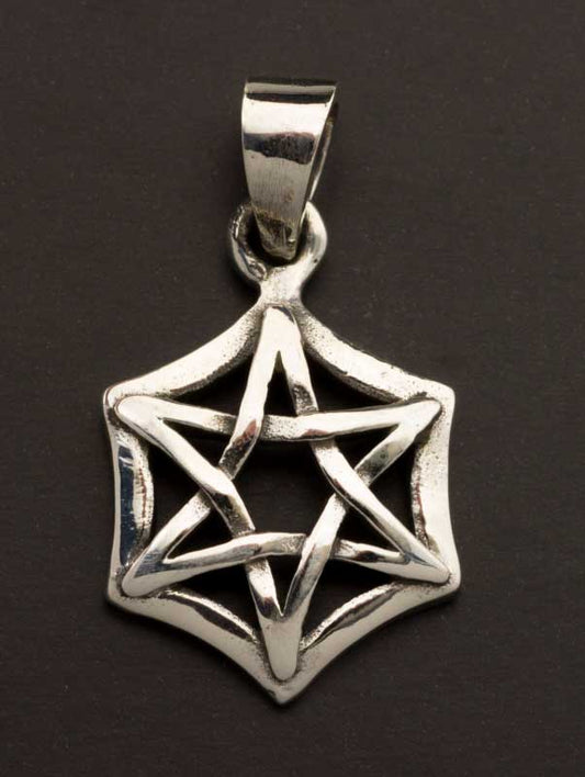 Médaille pendentif Shatkona / Étoile de David en argent massif 925 – Symbole d’équilibre spirituel