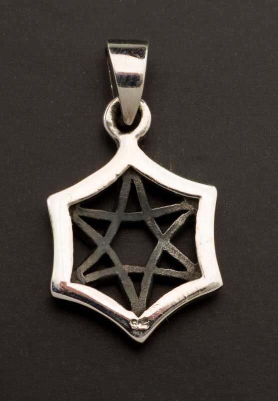 Médaille pendentif Shatkona / Étoile de David en argent massif 925 – Symbole d’équilibre spirituel