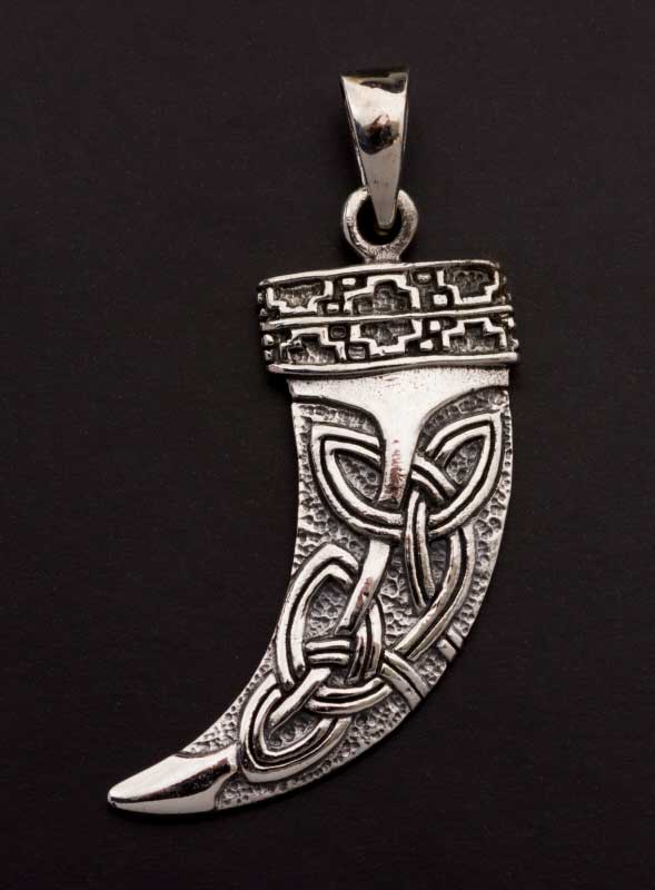 Pendentif dent / griffe de tigre Triquetra – symbole celte d’amour en argent massif 925