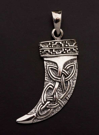 Pendentif dent / griffe de tigre Triquetra – symbole celte d’amour en argent massif 925