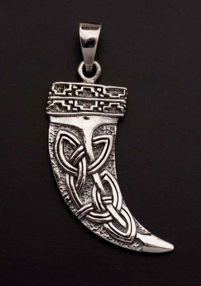 Pendentif dent / griffe de tigre Triquetra – symbole celte d’amour en argent massif 925