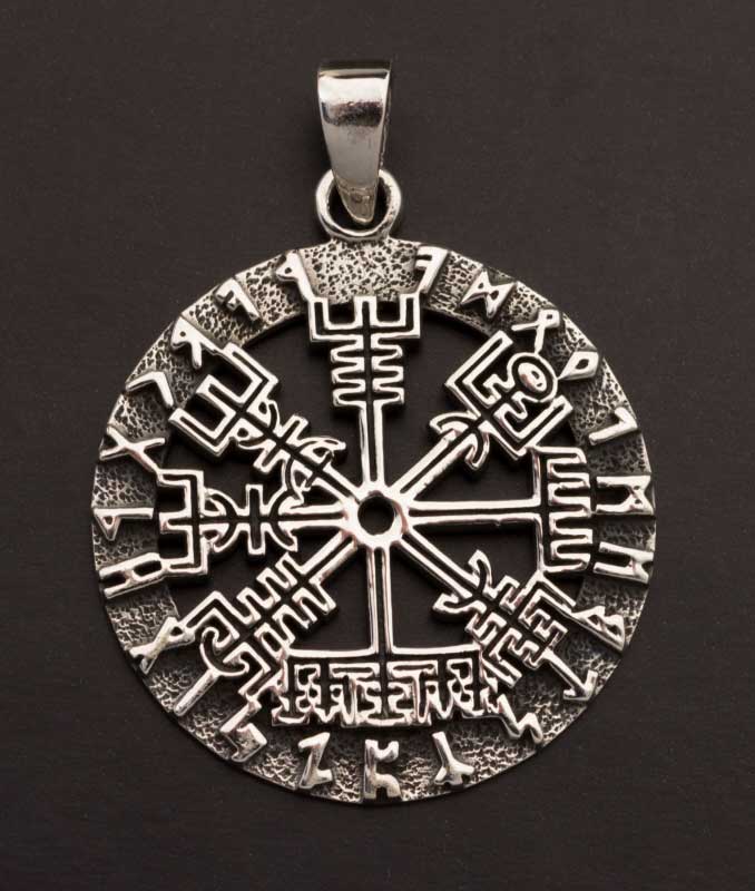 Pendentif Viking Vegvísir et Runes en Argent 925