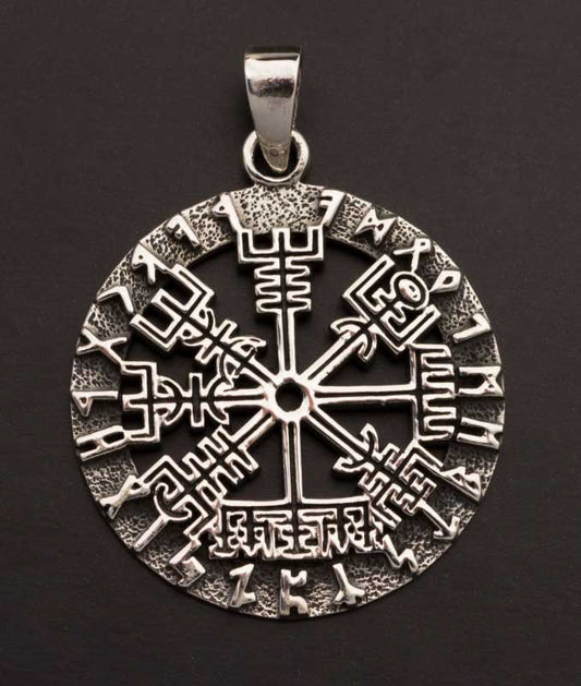 Pendentif Viking Vegvísir et Runes en Argent 925
