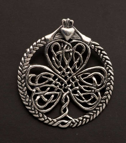 Pendentif celte grand trèfle irlandais – Shamrock avec entrelacs en argent massif 925
