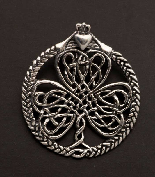 Pendentif celte grand trèfle irlandais – Shamrock avec entrelacs en argent massif 925