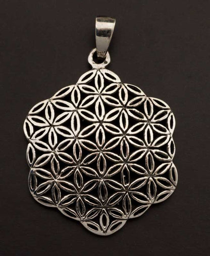 Pendentif Sri Yantra Fleur de Vie en argent massif 925 – Mandala de géométrie sacrée Yoga Zen