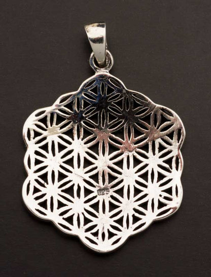 Pendentif Sri Yantra Fleur de Vie en argent massif 925 – Mandala de géométrie sacrée Yoga Zen