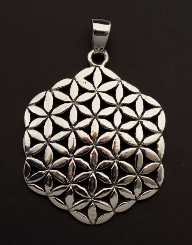Pendentif Sri Yantra Fleur de Vie en argent massif 925 – Mandala de géométrie sacrée Yoga Zen