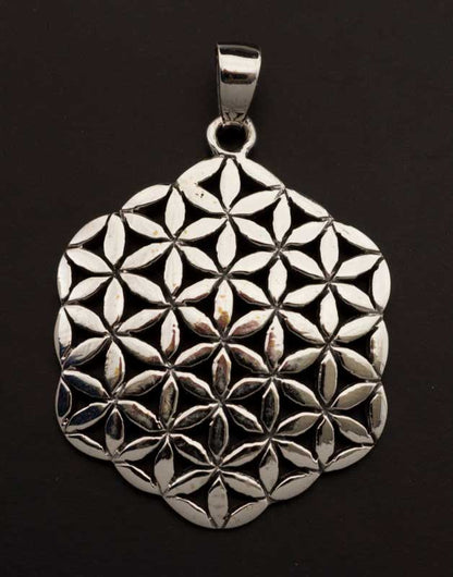Pendentif Sri Yantra Fleur de Vie en argent massif 925 – Mandala de géométrie sacrée Yoga Zen