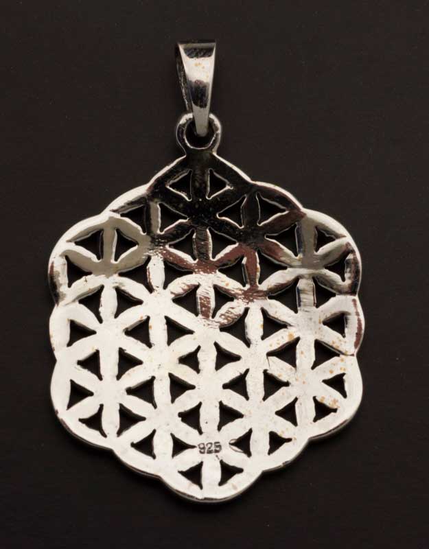 Pendentif Sri Yantra Fleur de Vie en argent massif 925 – Mandala de géométrie sacrée Yoga Zen