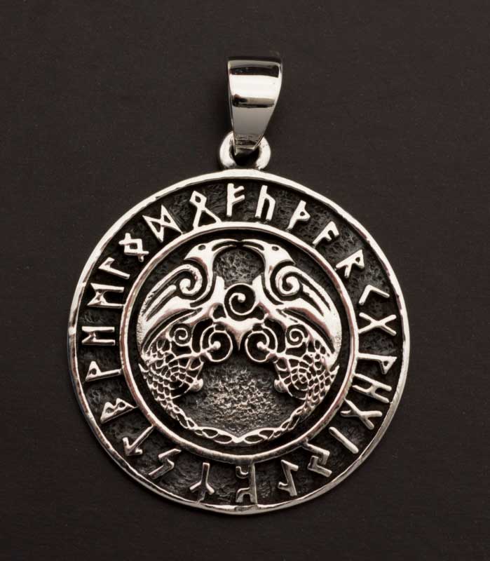 Pendentif Hugin Munin – Corbeaux d’Odin en Argent Massif 925 - Viking
