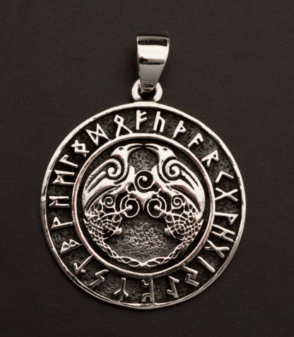 Pendentif Hugin Munin – Corbeaux d’Odin en Argent Massif 925 - Viking
