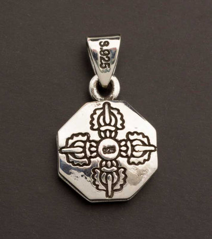 Pendentif Om et Double Vajra Bouddhiste en Argent 925