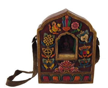 Ghau tibétain – autel votif de voyage Bouddha Médecine en bois sculpté
