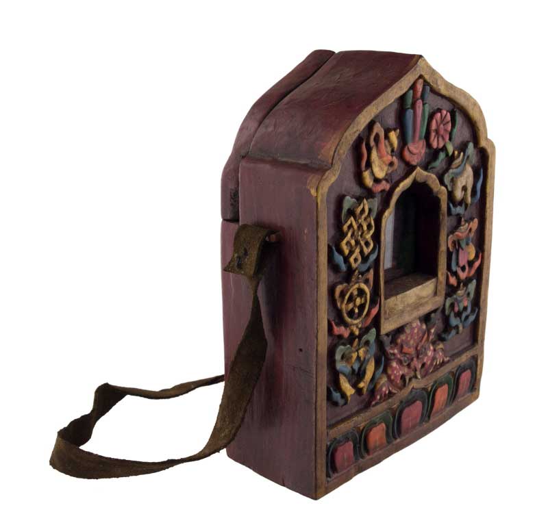 Ghau tibétain – autel votif de voyage Bouddha Médecine en bois sculpté