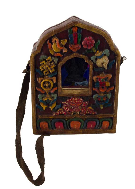 Ghau tibétain – autel votif de voyage Vajrasattva en bois sculpté