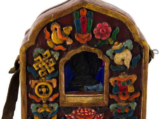 Ghau tibétain – autel votif de voyage Vajrasattva en bois sculpté
