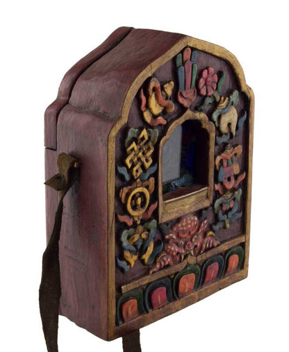 Ghau tibétain – autel votif de voyage Vajrasattva en bois sculpté