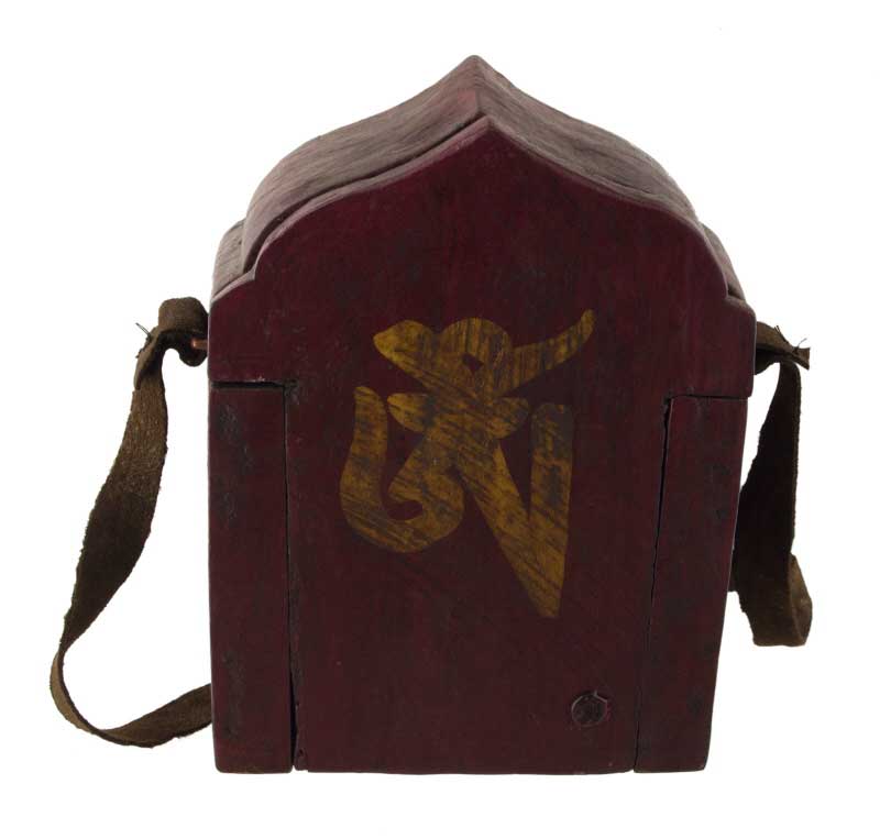 Ghau tibétain – autel votif de voyage Chenrezig en bois sculpté