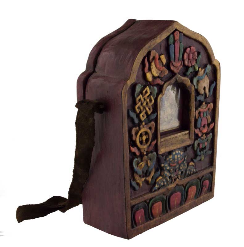 Ghau tibétain – autel votif de voyage Gourou Rinpoché en bois sculpté