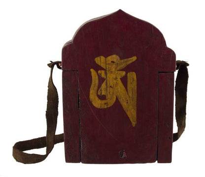 Ghau tibétain – autel votif de voyage Gourou Rinpoché en bois sculpté
