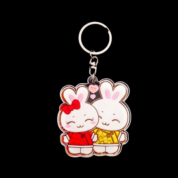 Porte-Clé de Collection « I Love You » – Couple Lapins en Métal et PVC