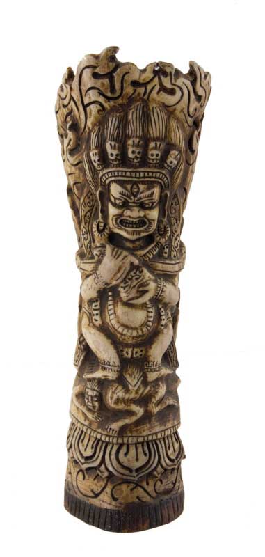Figure Vase-Sceau Traditionnel Tibétain en Os de Bovin Sculpté