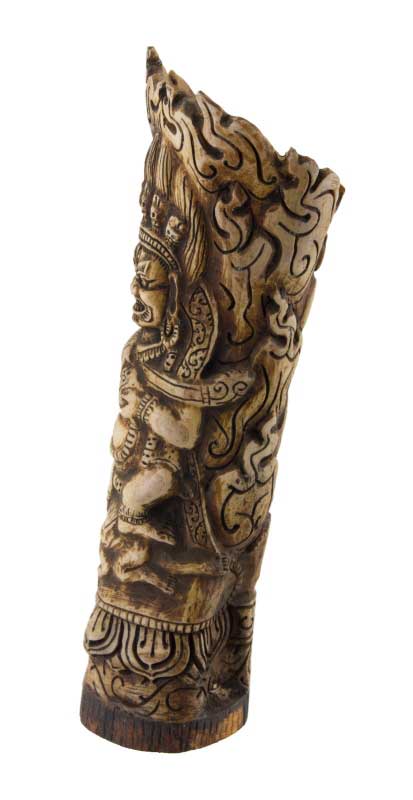 Figure Vase-Sceau Traditionnel Tibétain en Os de Bovin Sculpté