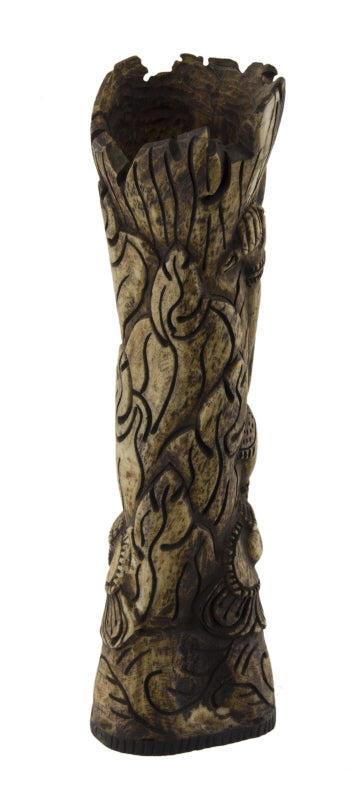 Figure Vase-Sceau Traditionnel Tibétain en Os de Bovin Sculpté