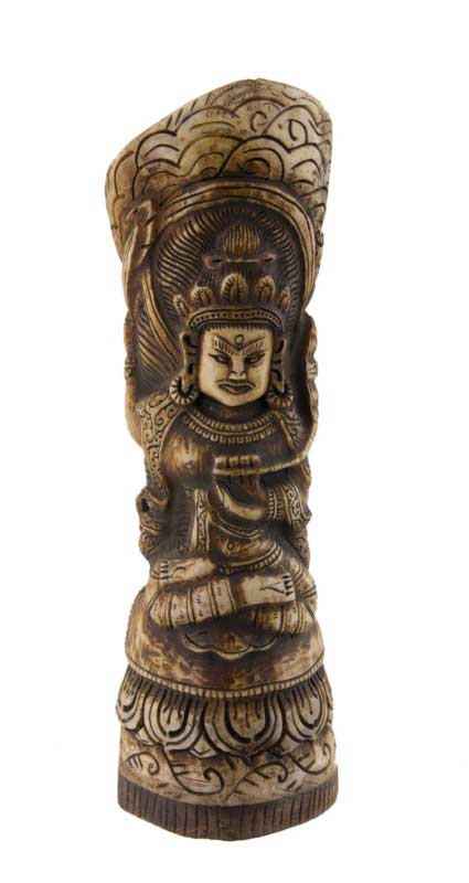 Figure Manjushree – Vase Sceau Tibétain en Os de Bovin Sculpté