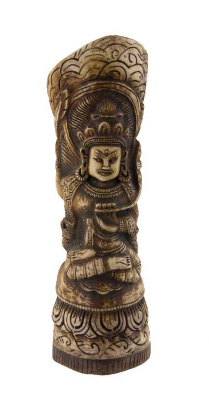 Figure Manjushree – Vase Sceau Tibétain en Os de Bovin Sculpté