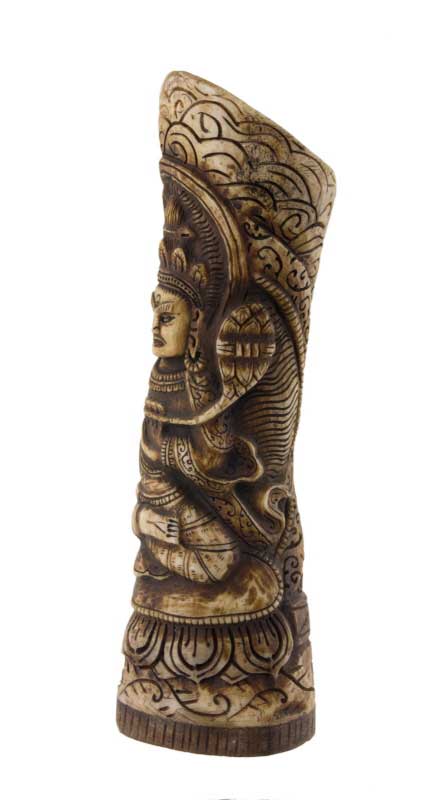 Figure Manjushree – Vase Sceau Tibétain en Os de Bovin Sculpté