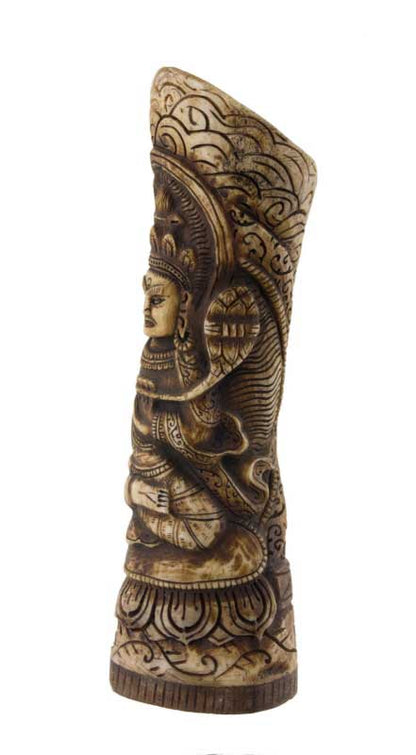 Figure Manjushree – Vase Sceau Tibétain en Os de Bovin Sculpté