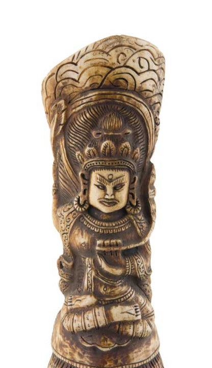 Figure Manjushree – Vase Sceau Tibétain en Os de Bovin Sculpté