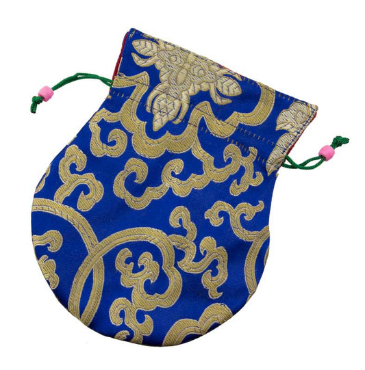 Pochette à Mala tibétaine bleu – Écrin sacré en brocart artisanal népalais
