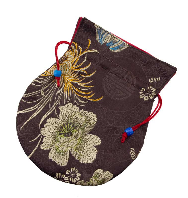 Pochette à Mala tibétaine marron – Écrin terre en brocart authentique artisanal népalais