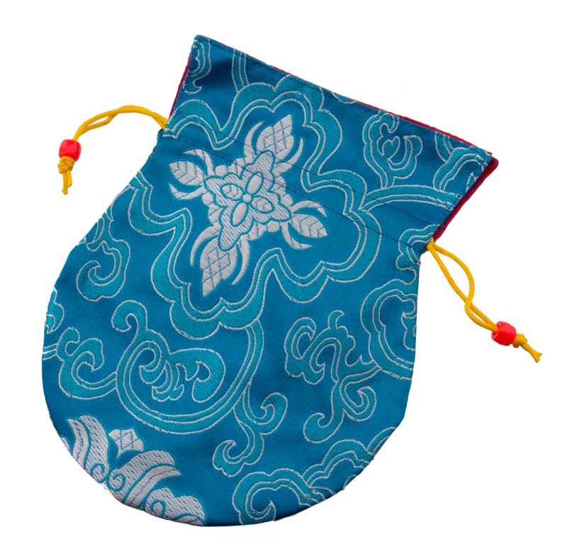 Pochette à Mala tibétaine bleu – Écrin céleste en brocart sacré artisanal népalais