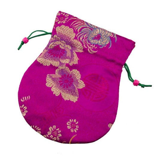 Pochette à Mala tibétaine rose fuchsia – Écrin vibrant en brocart artisanal népalais