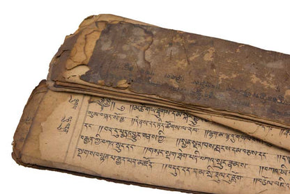Très Ancien Livre de Prières Tibétaines Bouddhiste – Manuscrit Rare en Écriture Outchen