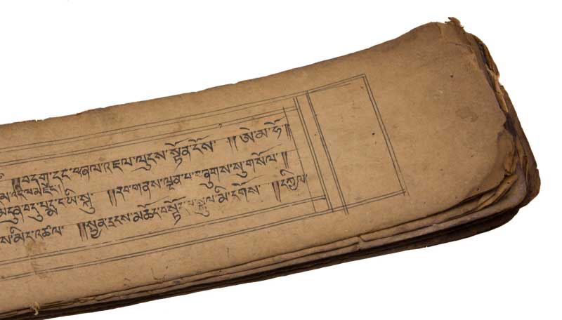 Très Ancien Livre de Prières Tibétaines Bouddhiste – Manuscrit Rare en Écriture Outchen